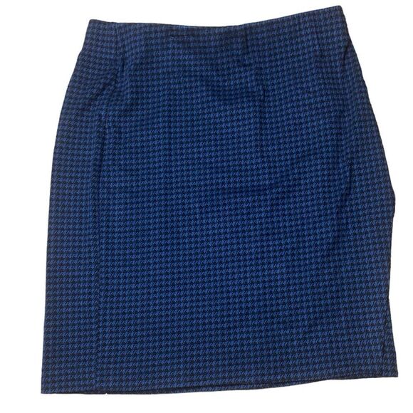 J. Jill Ponte Black Blue Houndstooth Faux Wrap Pull On Pencil Skirt Sz Med Tall - Picture 1 of 6